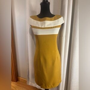 Elegant Mustard and White Mini Dress